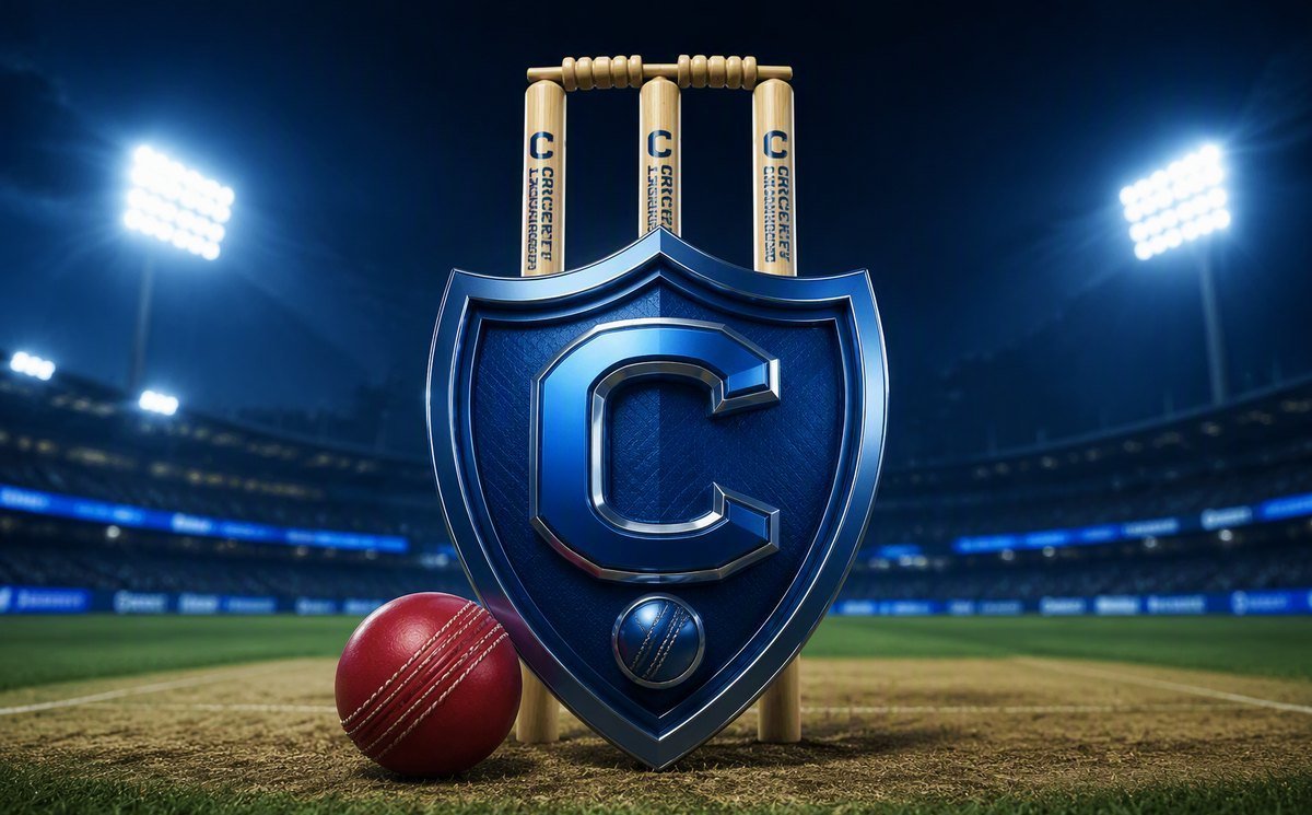 CricketID VIP secure shield emblem on a cricket pitch with stumps and ball